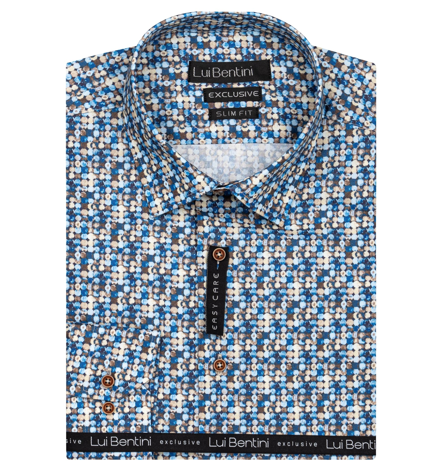 Pánská košile Lui Bentini, modrá puntíkovaná LDS004, dlouhý rukáv, slim fit, vel. 41