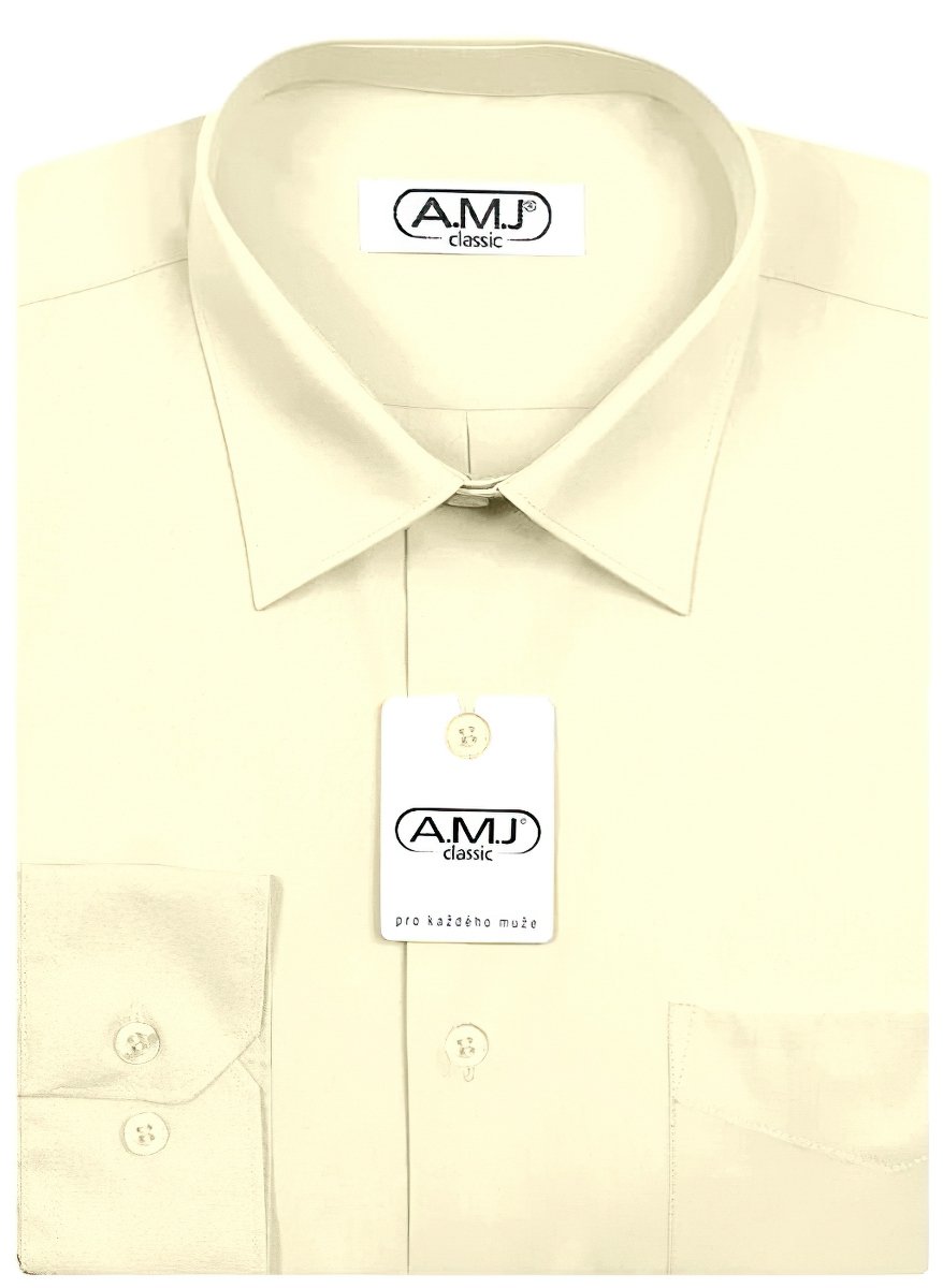 Pánská košile AMJ jednobarevná JD016, smetanová, dlouhý rukáv, vel. 47/48 (nadměrná)
