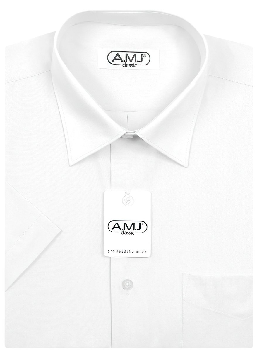Pánská košile AMJ jednobarevná JKS018, bílá, krátký rukáv, slim fit, vel. 40