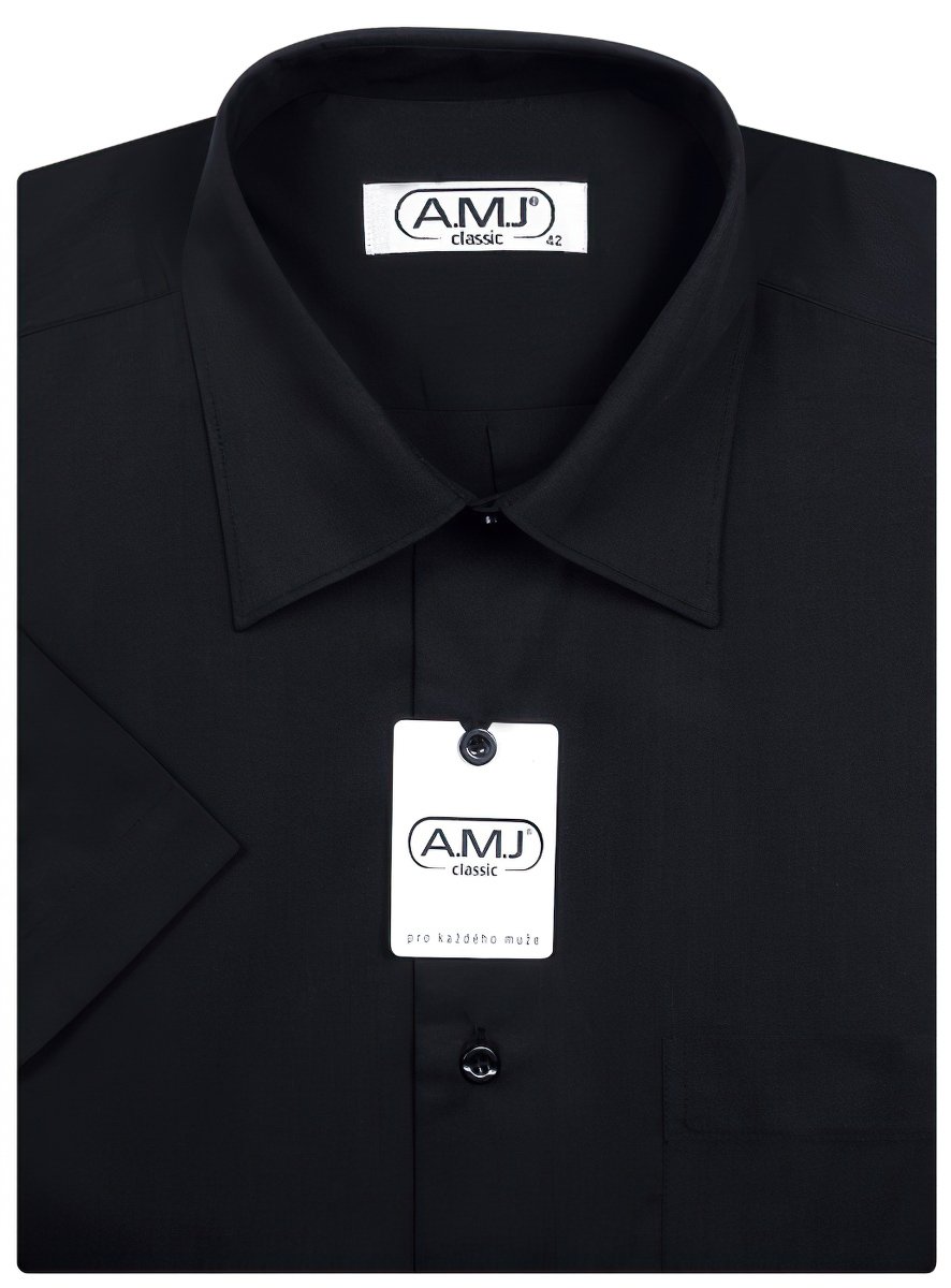 Pánská košile AMJ jednobarevná JKS017, černá, krátký rukáv, slim fit, vel. 40