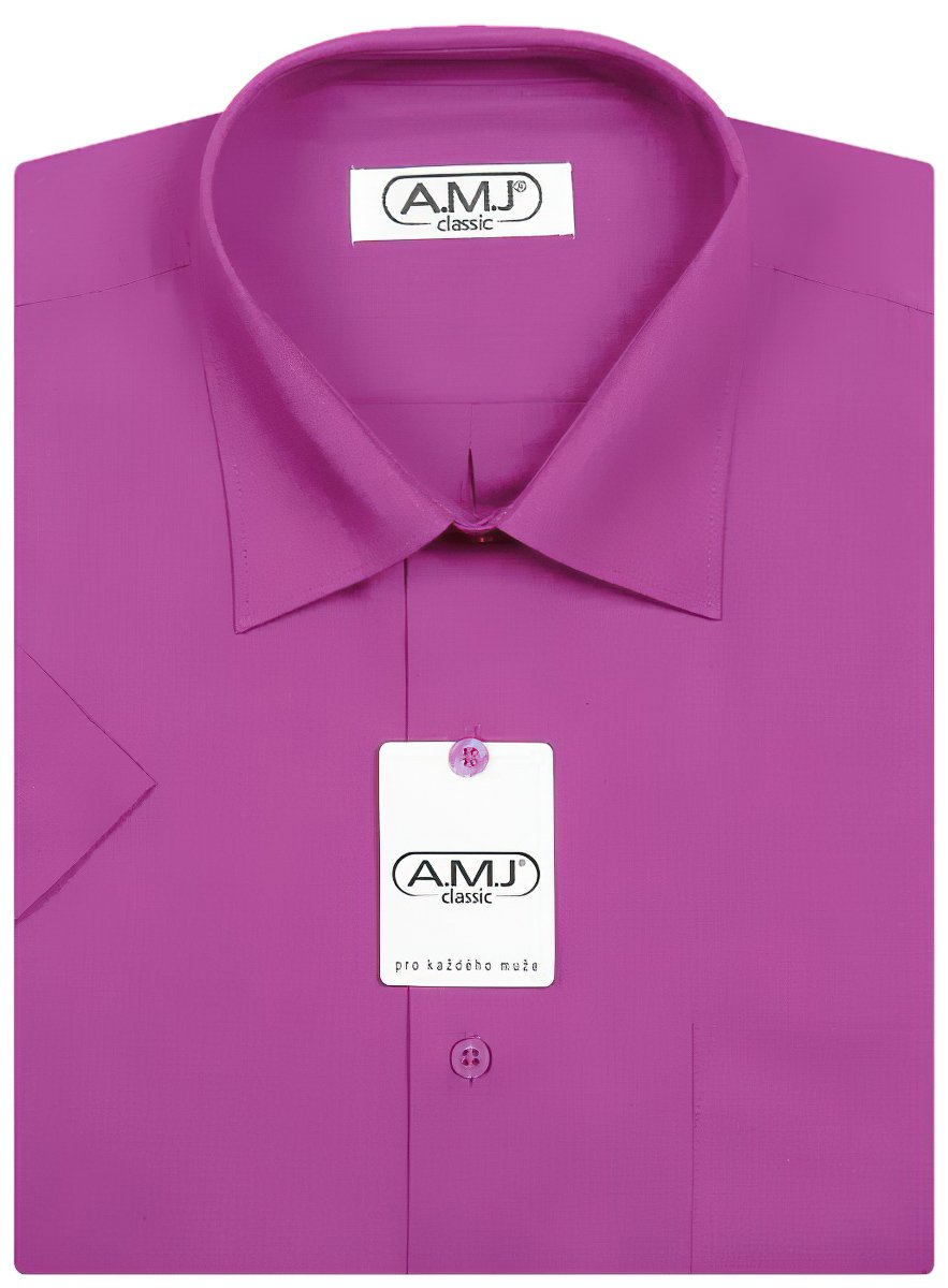 Pánská košile AMJ jednobarevná JK081, fuchsiová, krátký rukáv, vel. 40