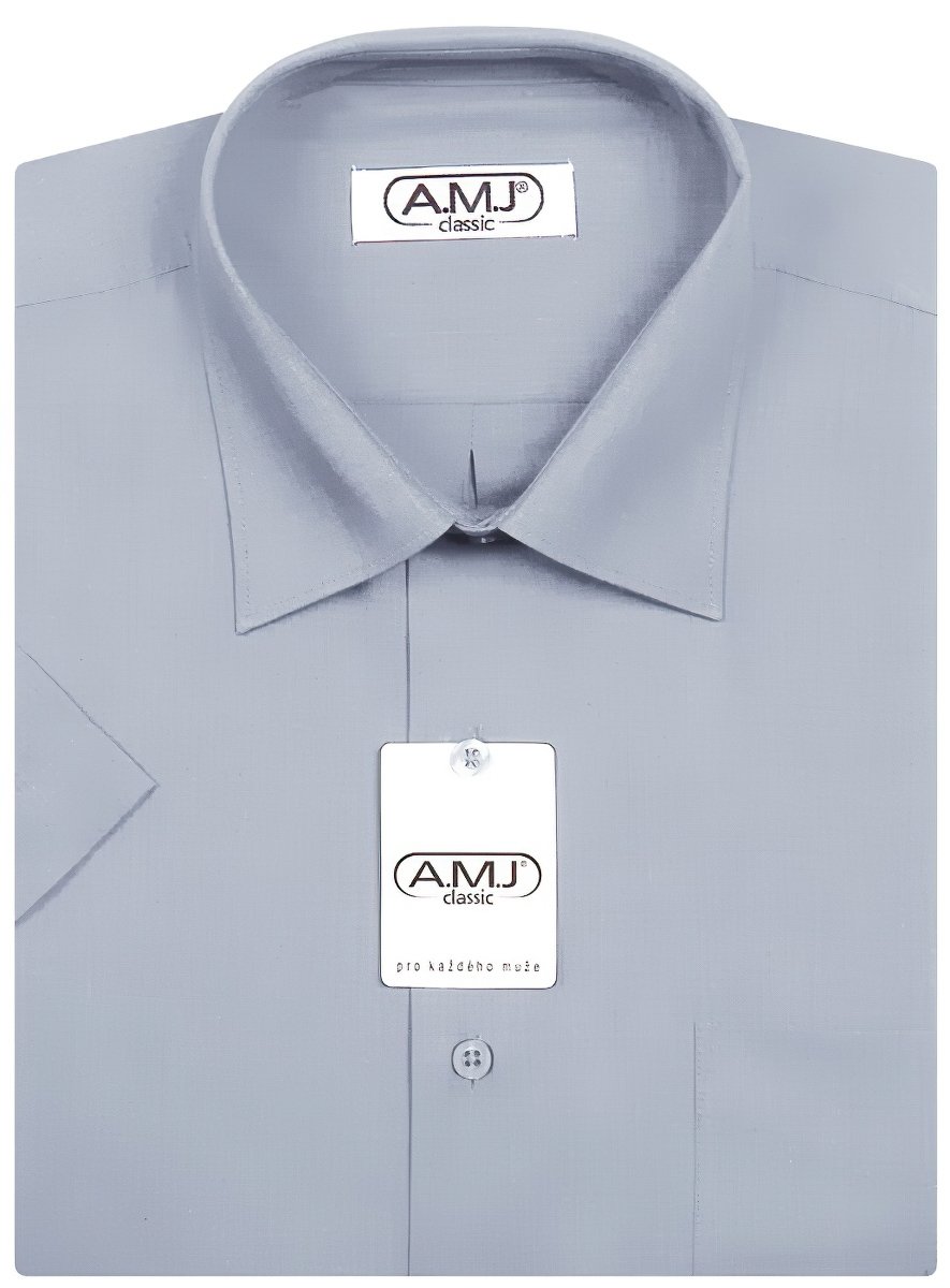 Pánská košile AMJ jednobarevná JK082, holubí šeď, krátký rukáv, vel. 38