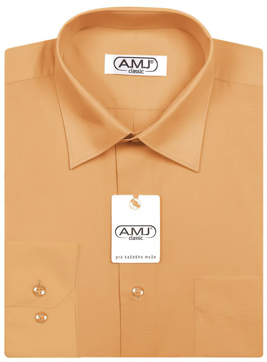 Pánská košile AMJ jednobarevná JDP010, meruňková, dlouhý rukáv, prodloužená délka, vel. 41