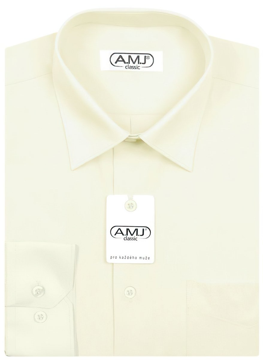 Pánská košile AMJ jednobarevná JDS016, smetanová, dlouhý rukáv, slim fit, vel. 39