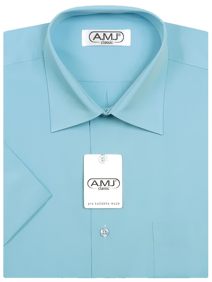 Pánská košile AMJ jednobarevná JK060, tyrkysová, krátký rukáv, vel. 41