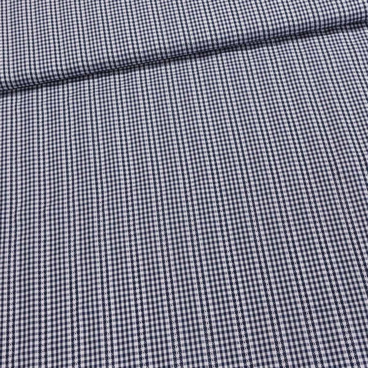 Košilovina bavlněná 4554/02 tmavě modrá kostička s výšivkou, š.145cm (látka v metráži)