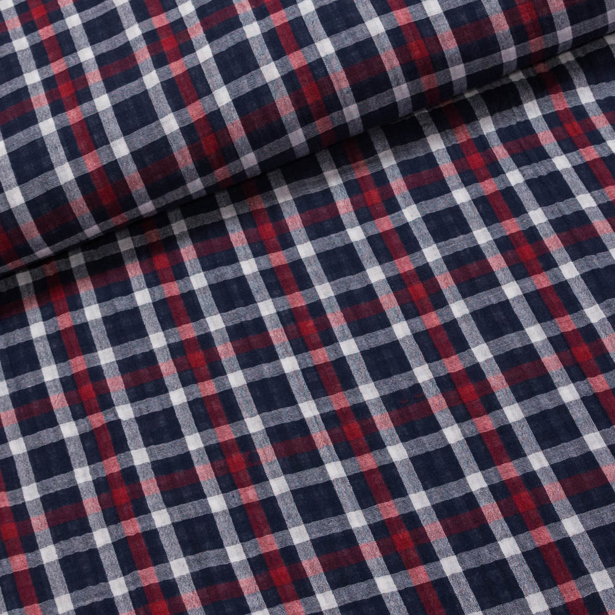 Košilovina / fáčovina 3953-001 double, dvojitá-gázovina, modro-vínová kostka oboustranná, š.130cm (látka v metráži)