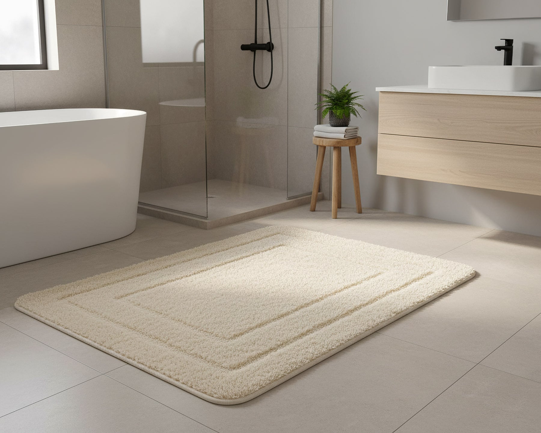 Euromat koupelnová předložka ALOR, jednobarevná béžová, dlouhý vlas 2cm, 50x80cm