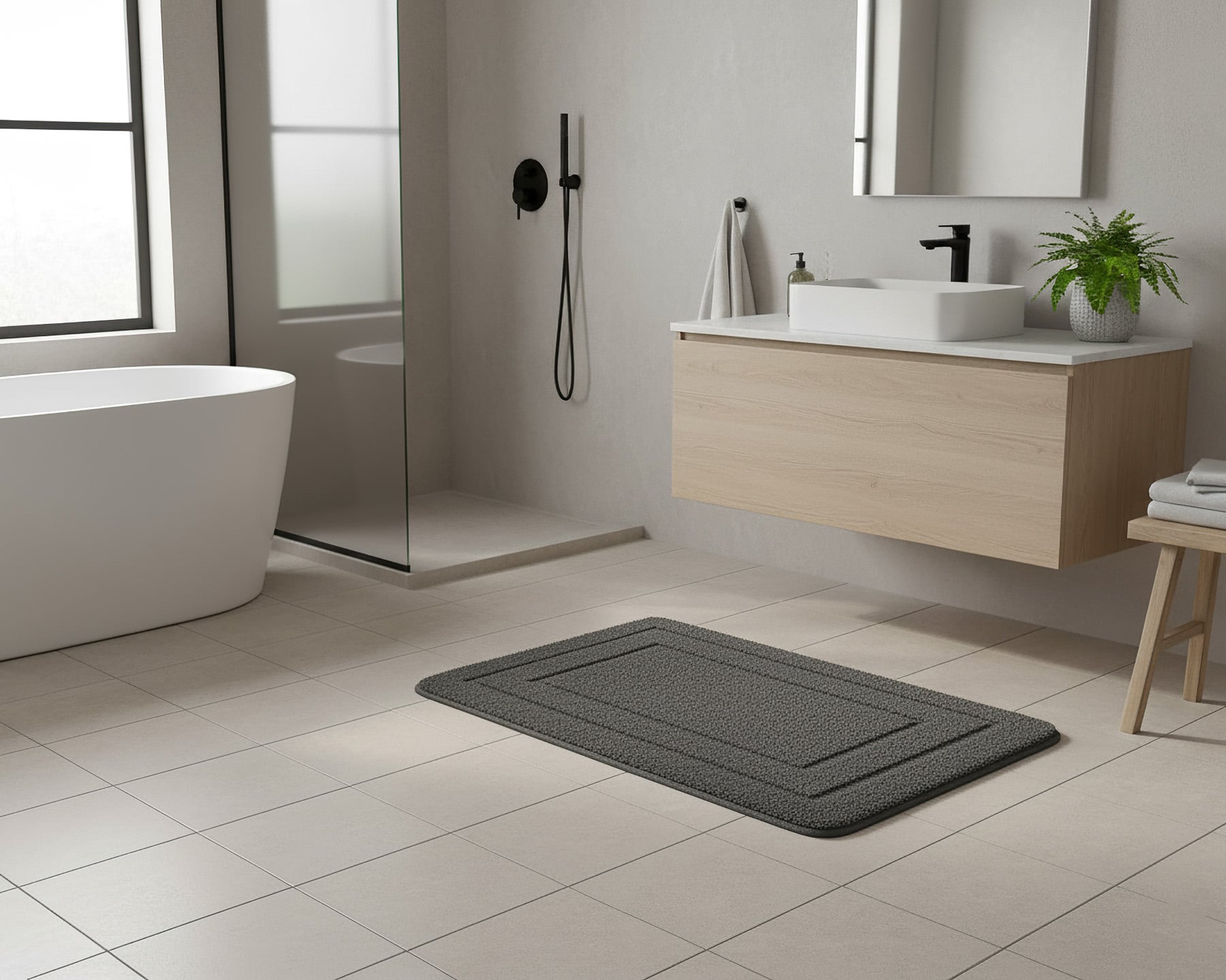 Euromat koupelnová předložka ALOR, jednobarevná tmavě šedá, dlouhý vlas 2cm, 50x80cm