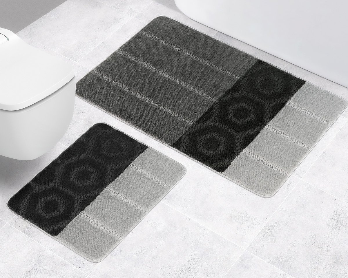 Bellatex Koupelnová předložka BANY, PRUHY ŠEDO-ČERNÉ 60x50cm na WC
