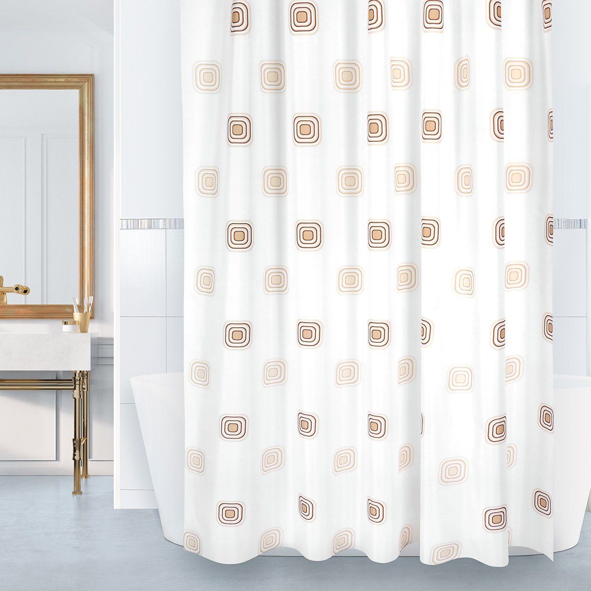 Bellatex koupelnový závěs BÉŽOVÉ ČTVERCE, 180x200cm