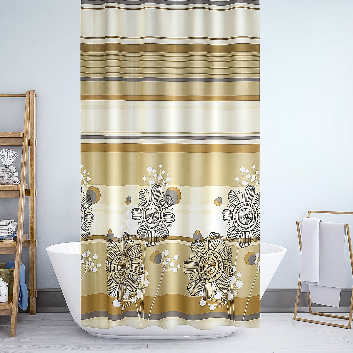 Bellatex koupelnový závěs BÉŽOVÉ KVĚTY, 180x200cm