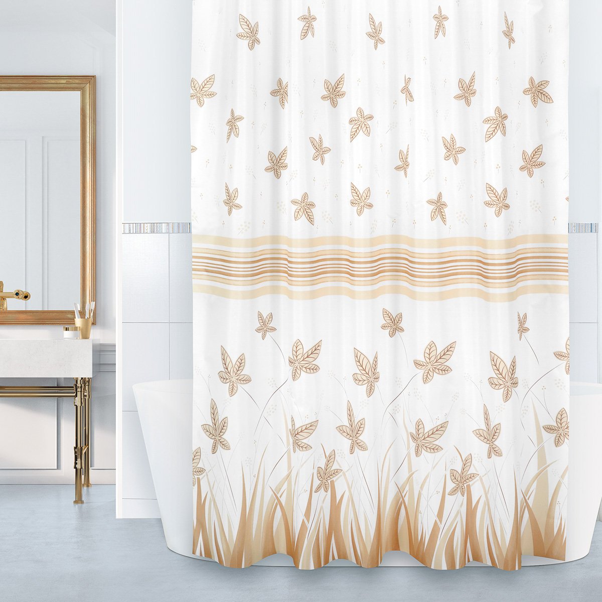 Bellatex koupelnový závěs BÉŽOVÉ LISTY, 180x200cm