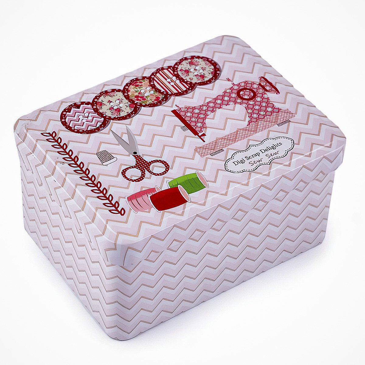 Stoklasa Krabička na šití a jehly, plechová 790322/2, pudrová s knoflíky, 9,5 x 12,5 x 6,5cm (obdélník)