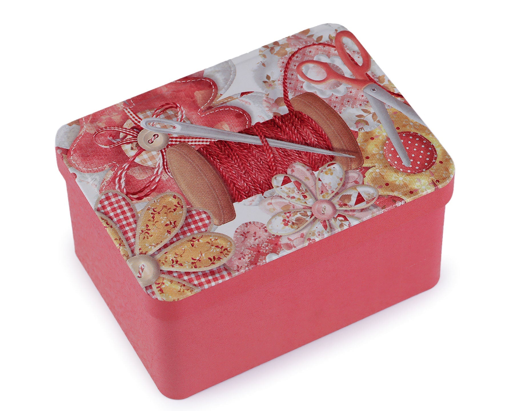 Stoklasa Krabička na šití a jehly, plechová 90322/5 růžová, špulka nití, 9,5 x 12,5 x 6,5cm (obdélník)