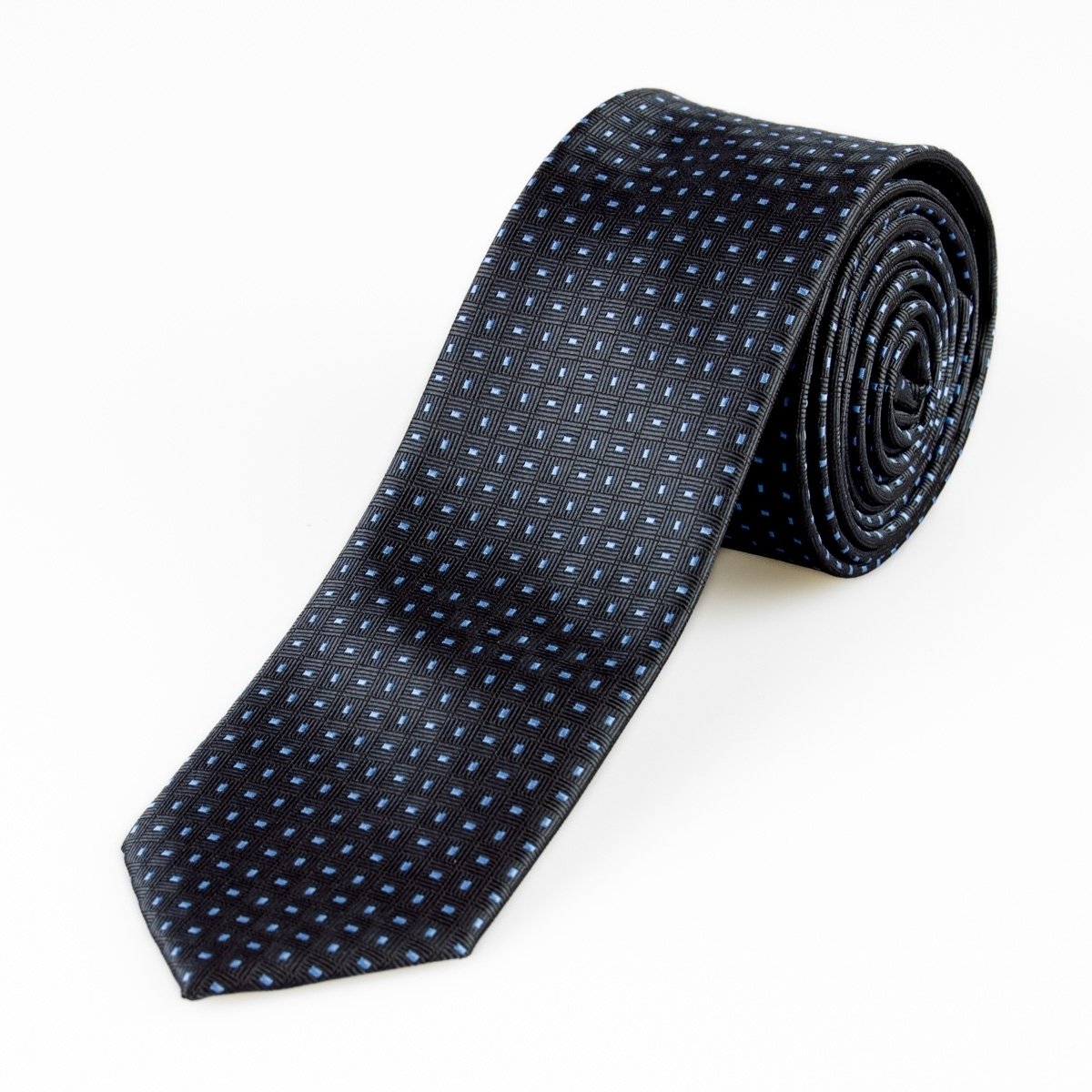 AMJ Kravata pánská úzká kostičkovaná KI0876, tmavě šedá