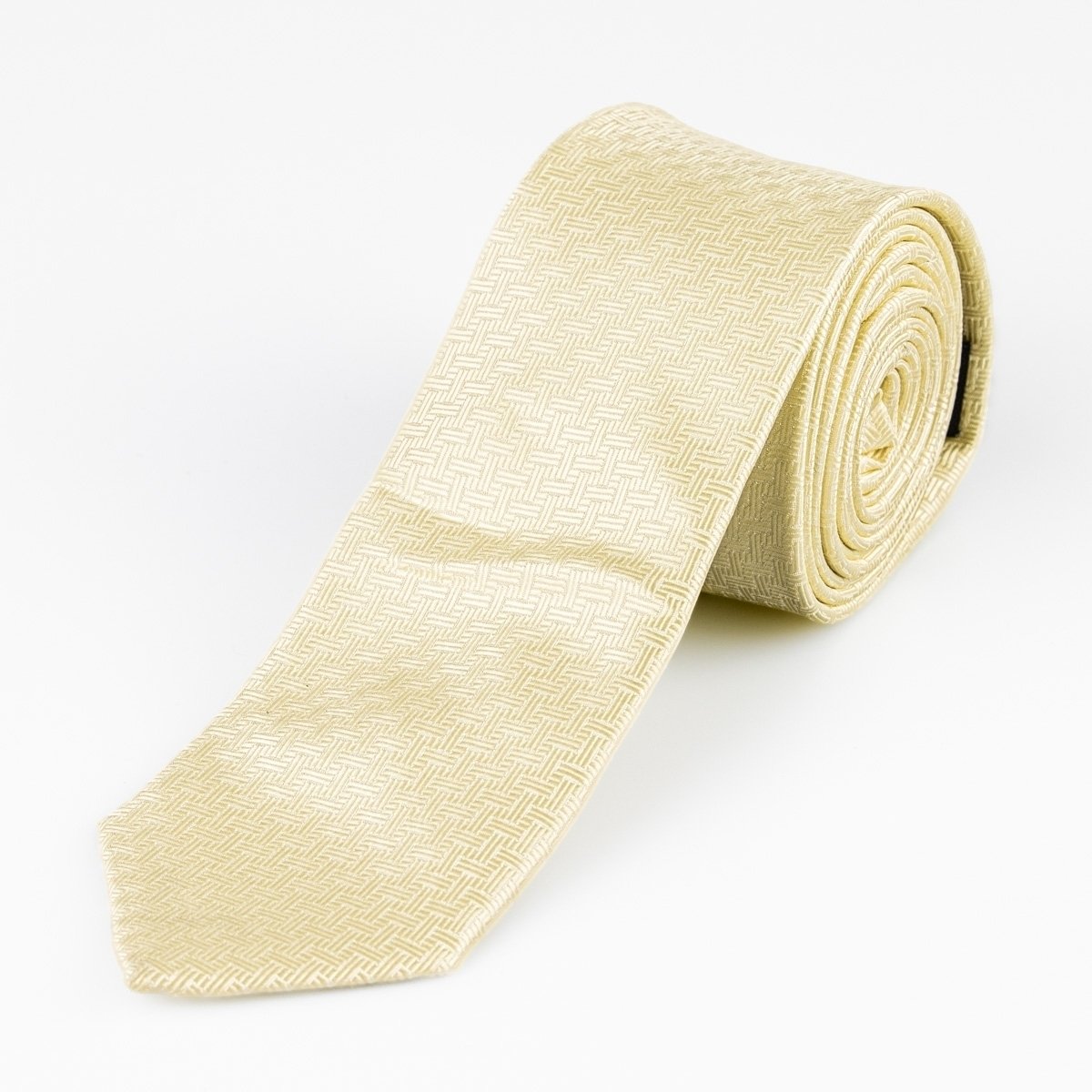 AMJ Kravata pánská úzká proplétaný vzor KI0855, krémová