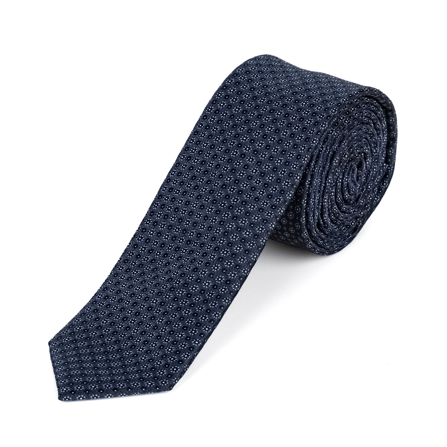 AMJ Kravata pánská úzká vzorovaná KI1109, tmavě modrá