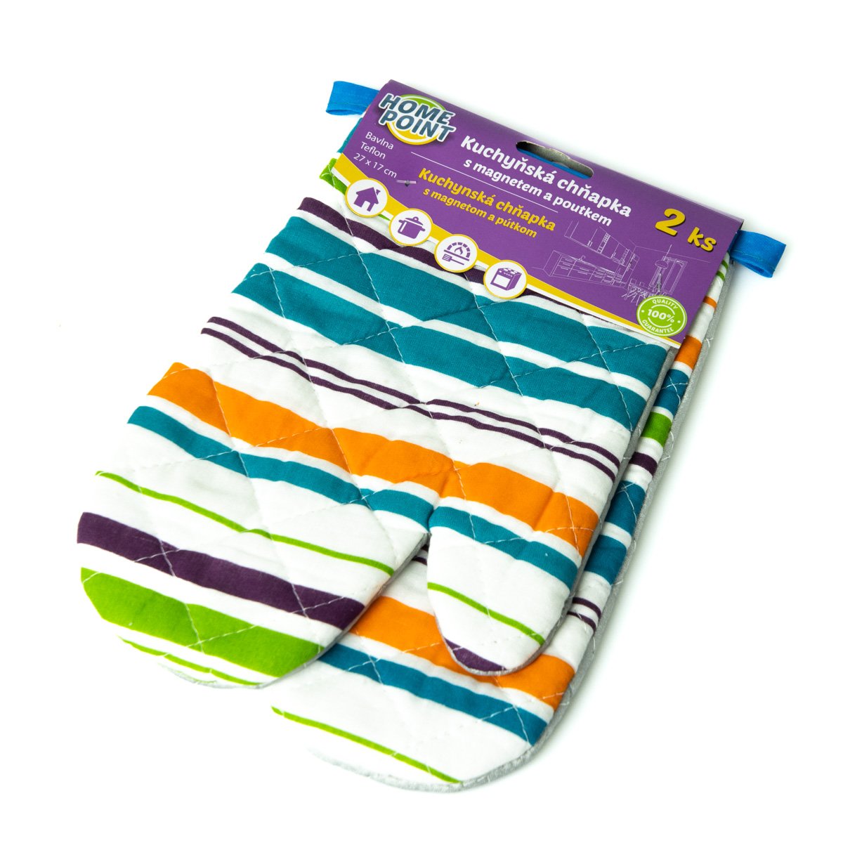 TextilCentrum.cz Kuchyňská chňapka bavlna / teflon HOME POINT, oranžový proužek , 27x17cm, 2ks (pravá, levá)
