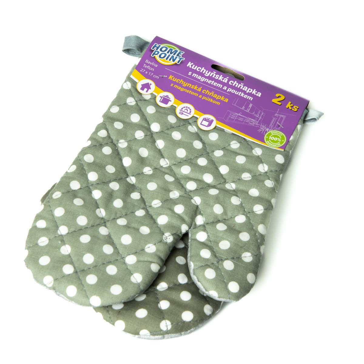 TextilCentrum.cz Kuchyňská chňapka bavlna / teflon HOME POINT, šedá s puntíky, 27x17cm 2ks (pravá, levá)