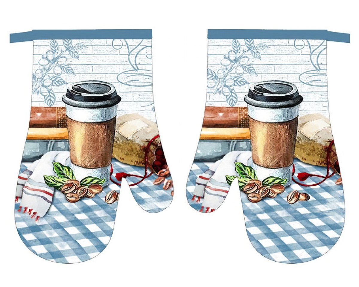 Praktik kuchyňská chňapka F21A299 s magnetem, káva, modré káro 27x18cm - sada 2 kusy