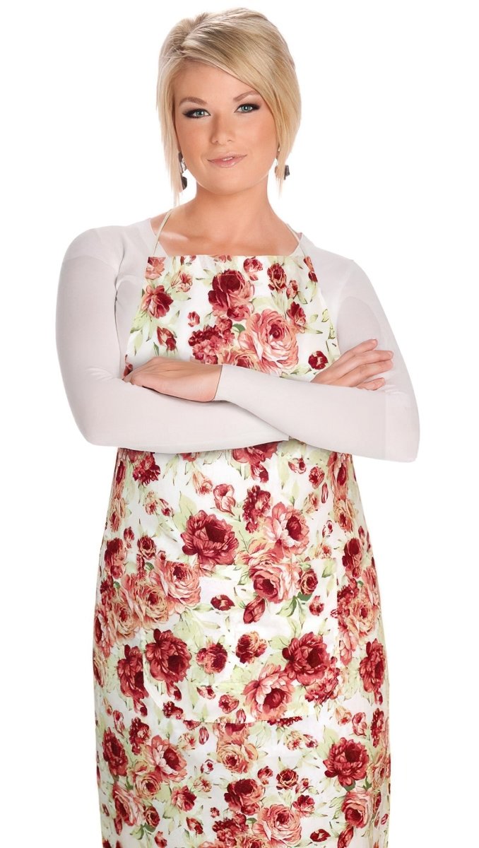 Bellatex kuchyňská zástěra BERTA 7750/606, PIVOŇKA RŮŽOVÁ, ZELENÁ 67x84cm