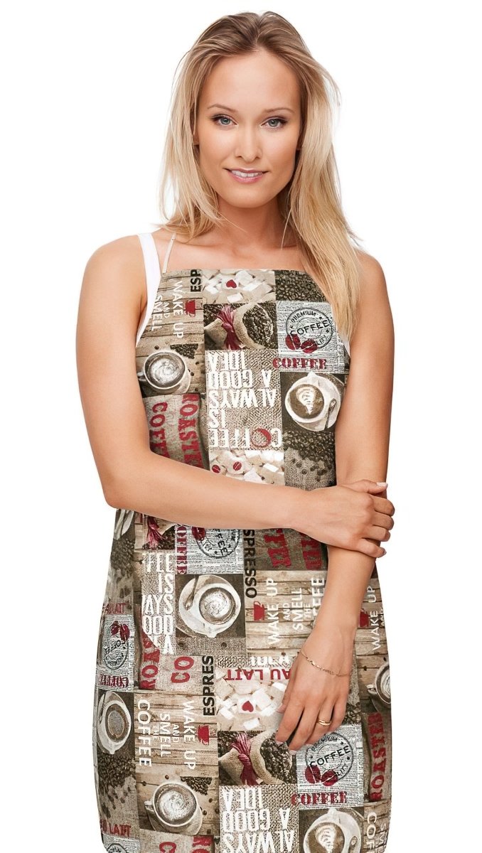 Bellatex kuchyňská zástěra EMA 7750/560, KÁVA HNĚDÁ, ČERVENÁ 67x84cm