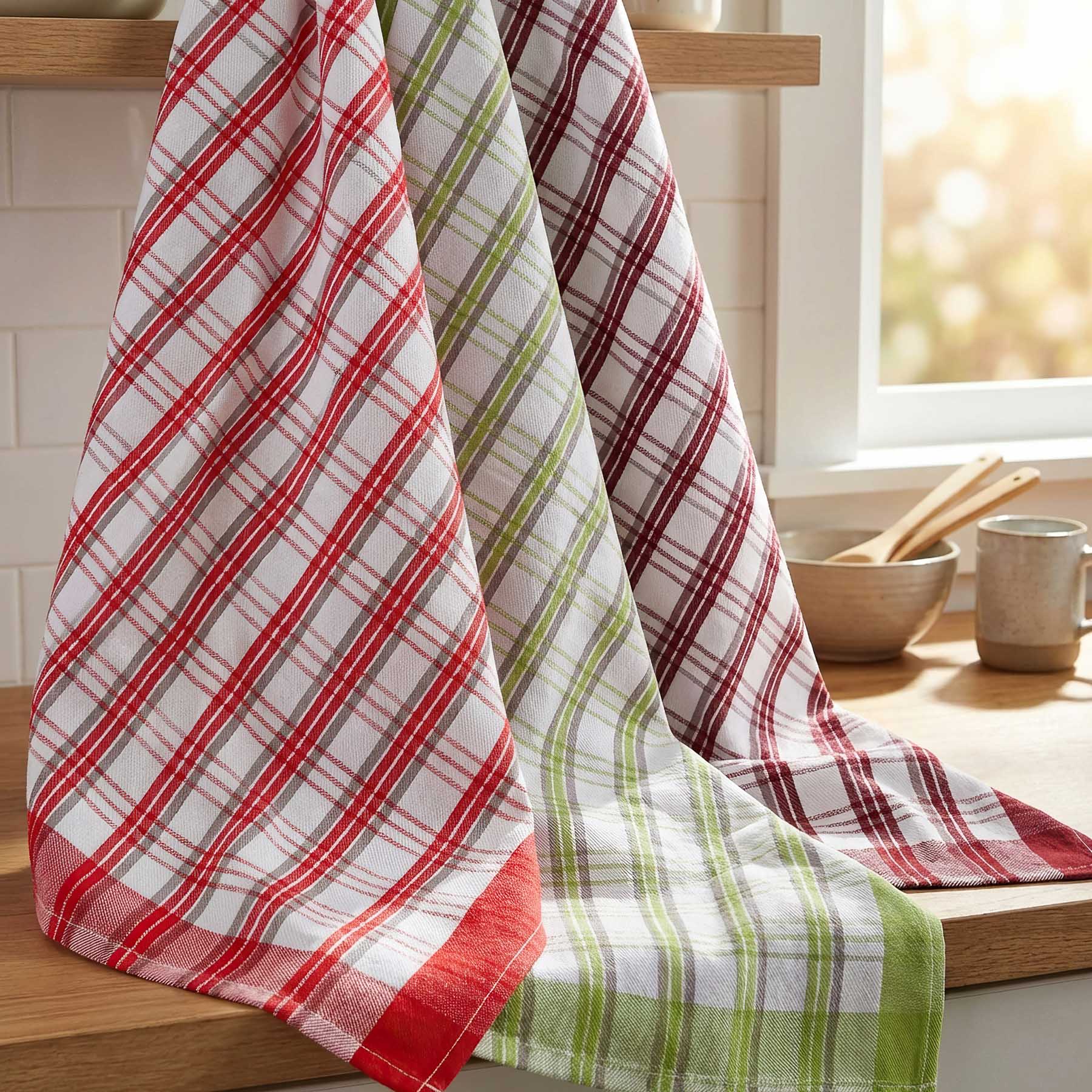 Bellatex kuchyňské utěrky 174 ČERVENÁ, ZELENÁ, VÍNOVÁ KOSTKA, 3 kusy, 50x70cm