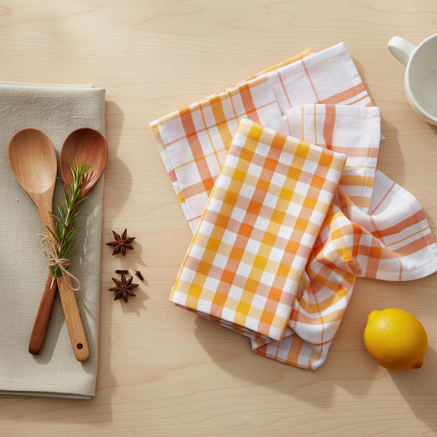Euromat kuchyňské utěrky ARA oranžová kostka / káro, 3 kusy, 45x65cm
