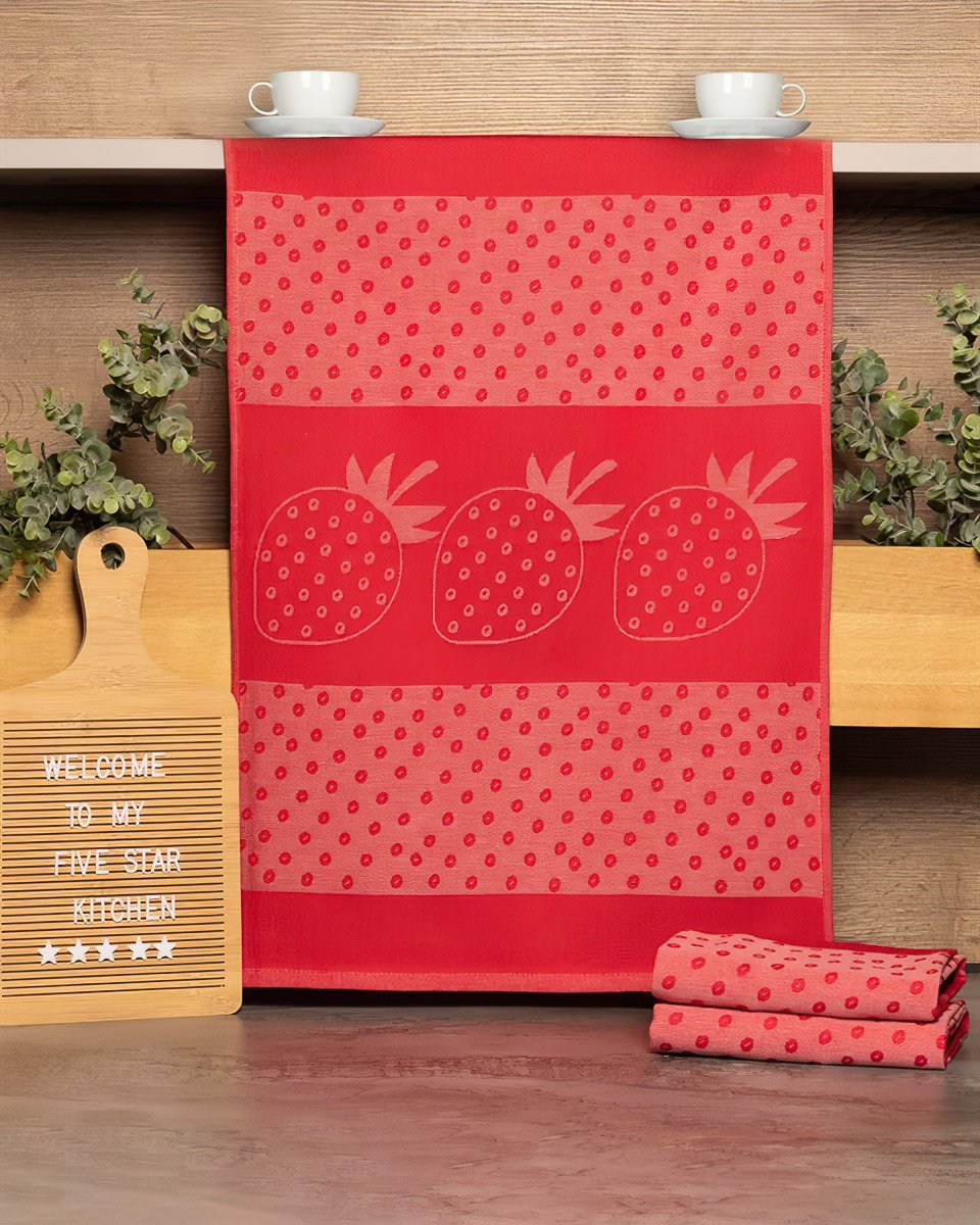 Etex kuchyňské utěrky EGYPTSKÁ BAVLNA U02 JAHODA, červená, 3 kusy, 50x70cm