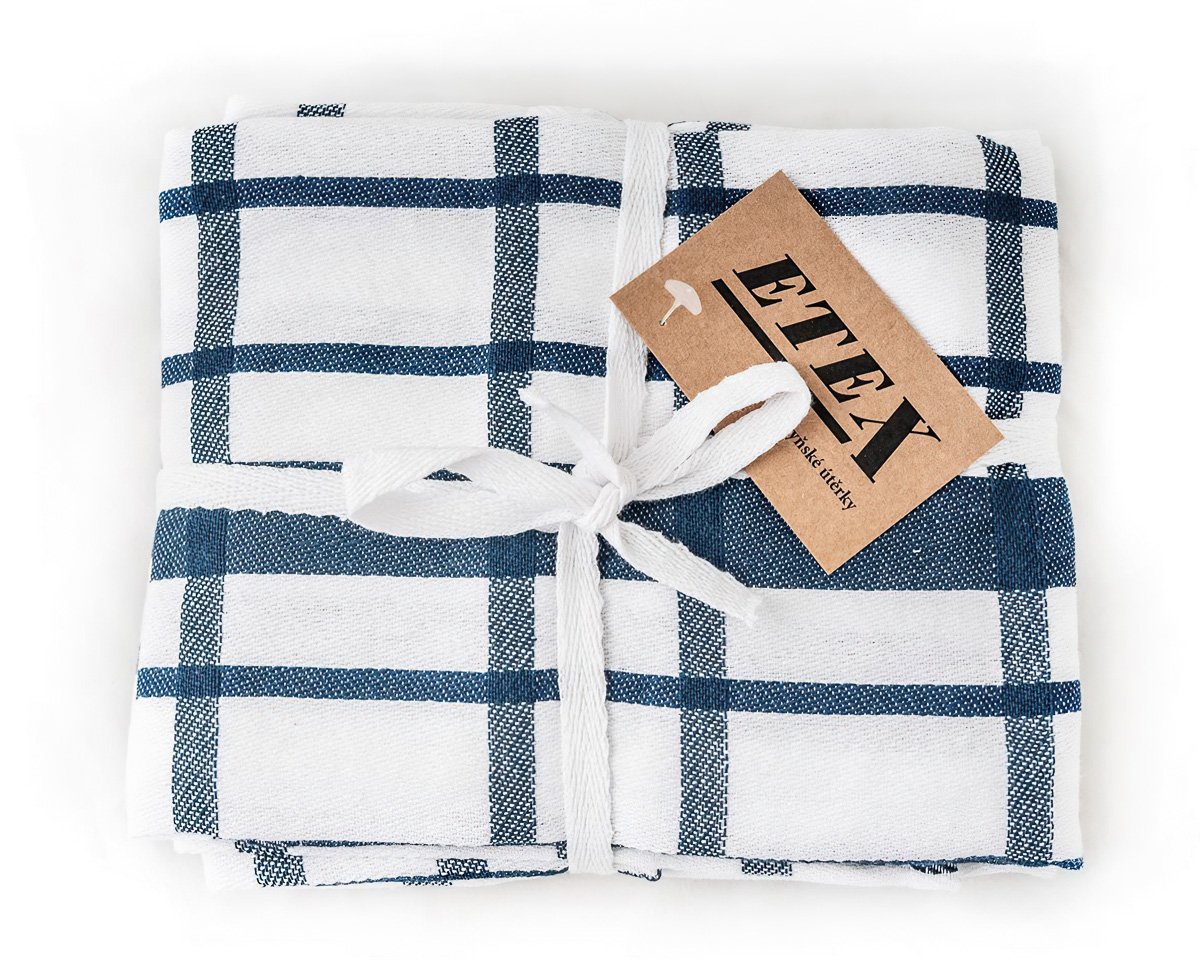 Etex kuchyňské utěrky EGYPTSKÁ BAVLNA U03, extra kvalita, modré káro, 3 kusy, 50x70cm