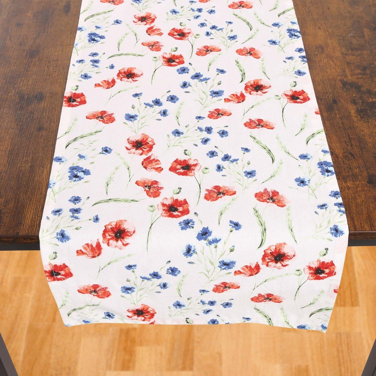 Quentin kuchyňský ubrus / běhoun QK-192, vlčí máky, červeno-modrá 35x180cm