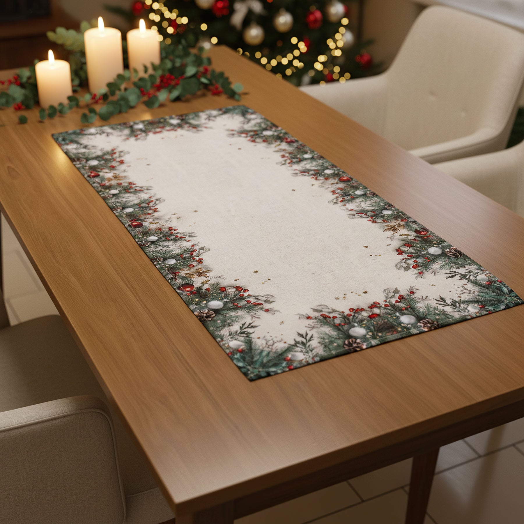 Forbyt kuchyňský ubrus vánoční CYH6024GC, vánoční ozdoby s jehličím, béžovo-zelená 40x90cm (obdélník)
