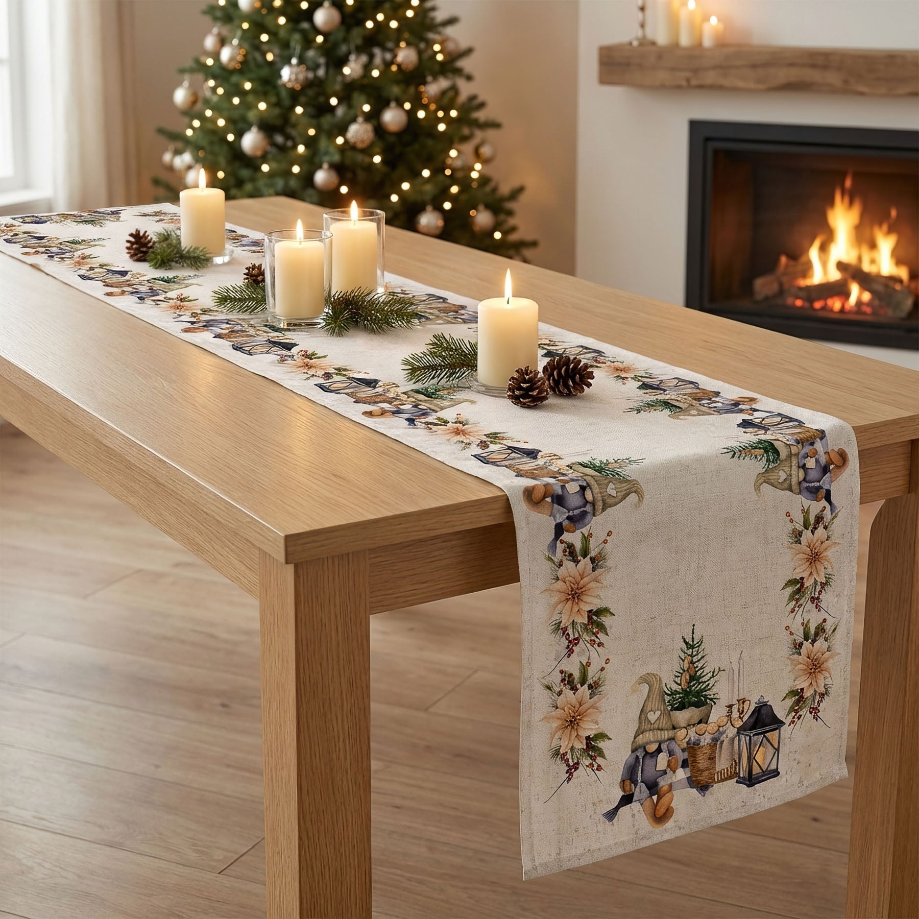 Levně Forbyt Kuchyňský ubrus / štola vánoční CYH6060C, skřítek s lucernou, béžová 40x140cm (obdélník)