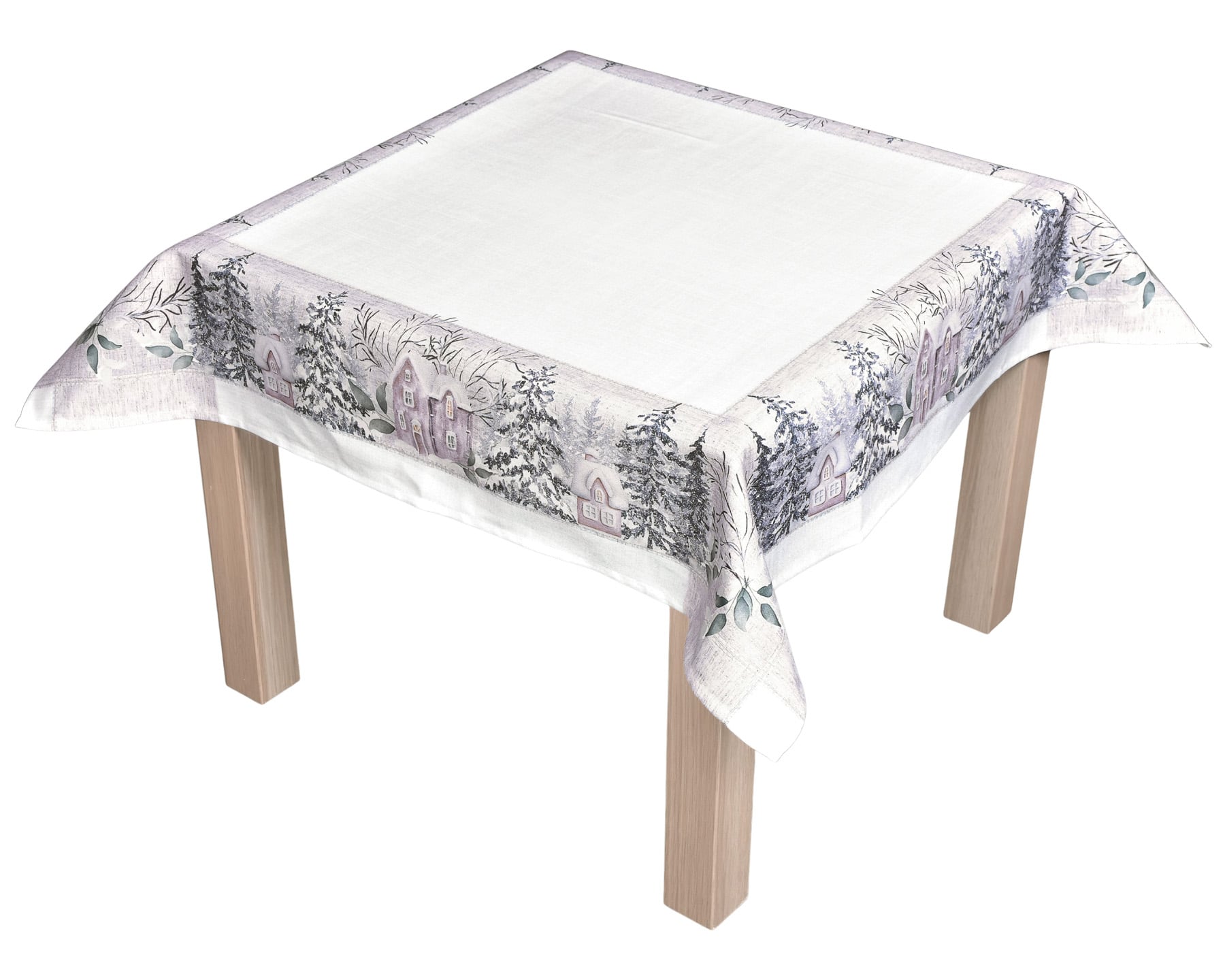 Forbyt kuchyňský ubrus vánoční CYH6064C, domečky, béžovo-zelená 85x85cm (čtverec)