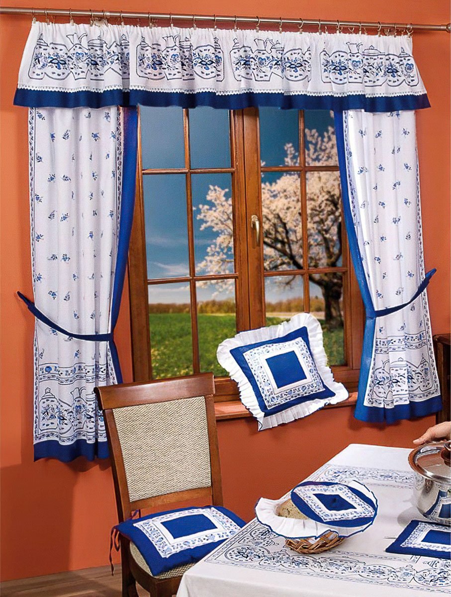 Forbyt Kusový závěs CIBULÁK, hotový, modrobílý, výška 35 cm x šířka 300 cm + výška 180 cm x šířka 80 cm (okenní set)