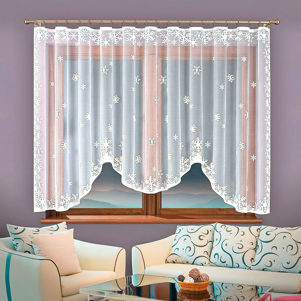 Forbyt kusová záclona WINTER, jednobarevná bílá, vločky, zimní, výška 120 cm x šířka 220 cm (na okno)