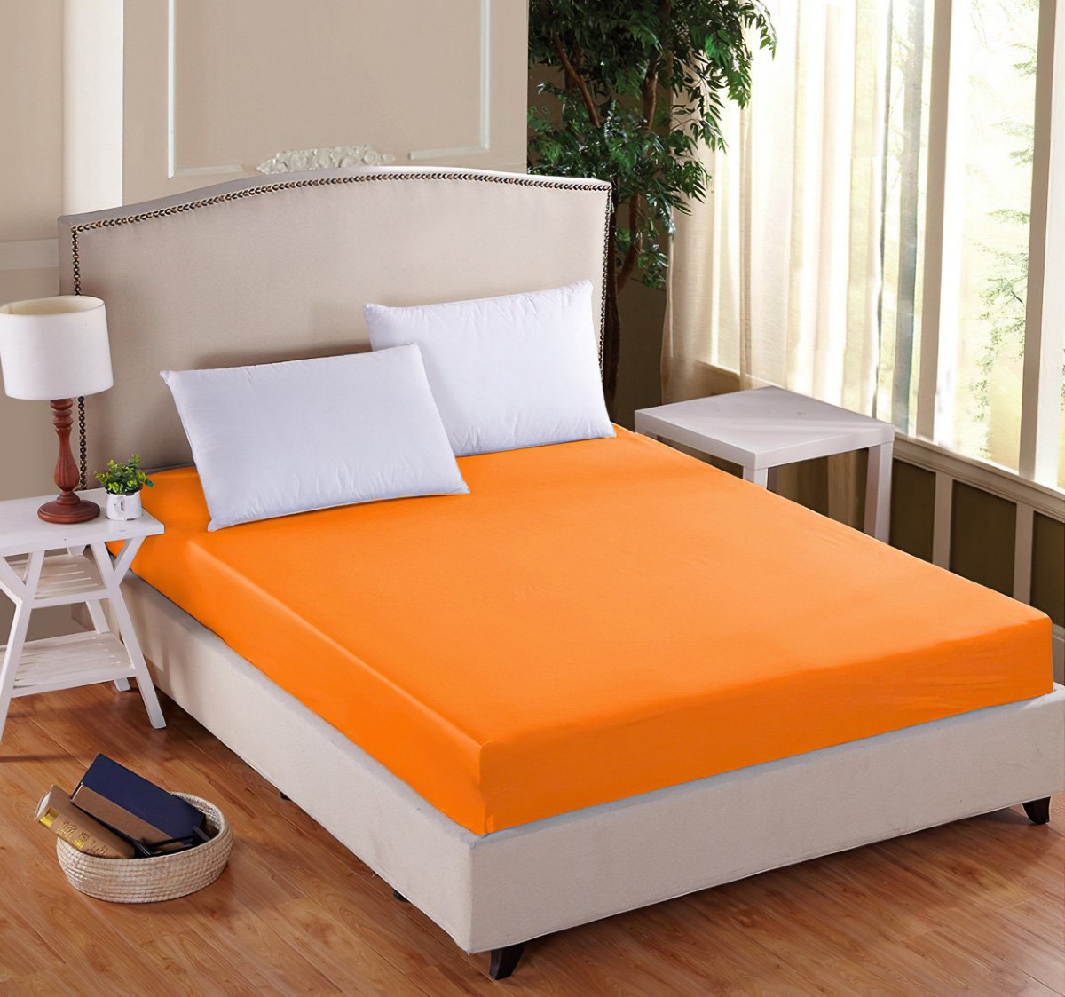 Luxusní napínací mako-jersey prostěradlo s lycrou DELUXE Collection 90x200cm / 30cm elastické, oranžové