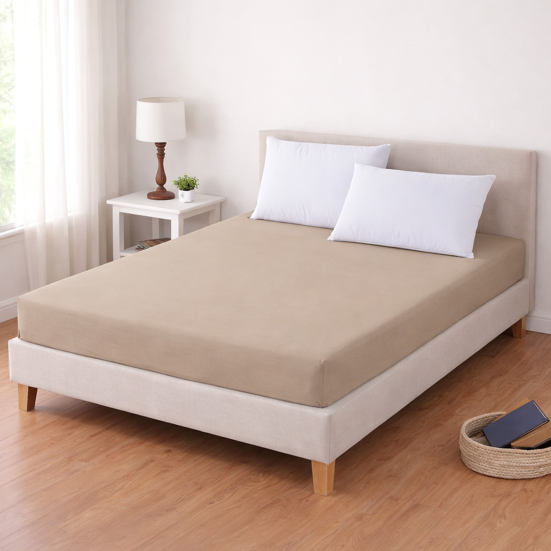 Luxusní napínací mako-jersey prostěradlo s lycrou DELUXE Collection 120x200cm / 30cm elastické, latté / béžové