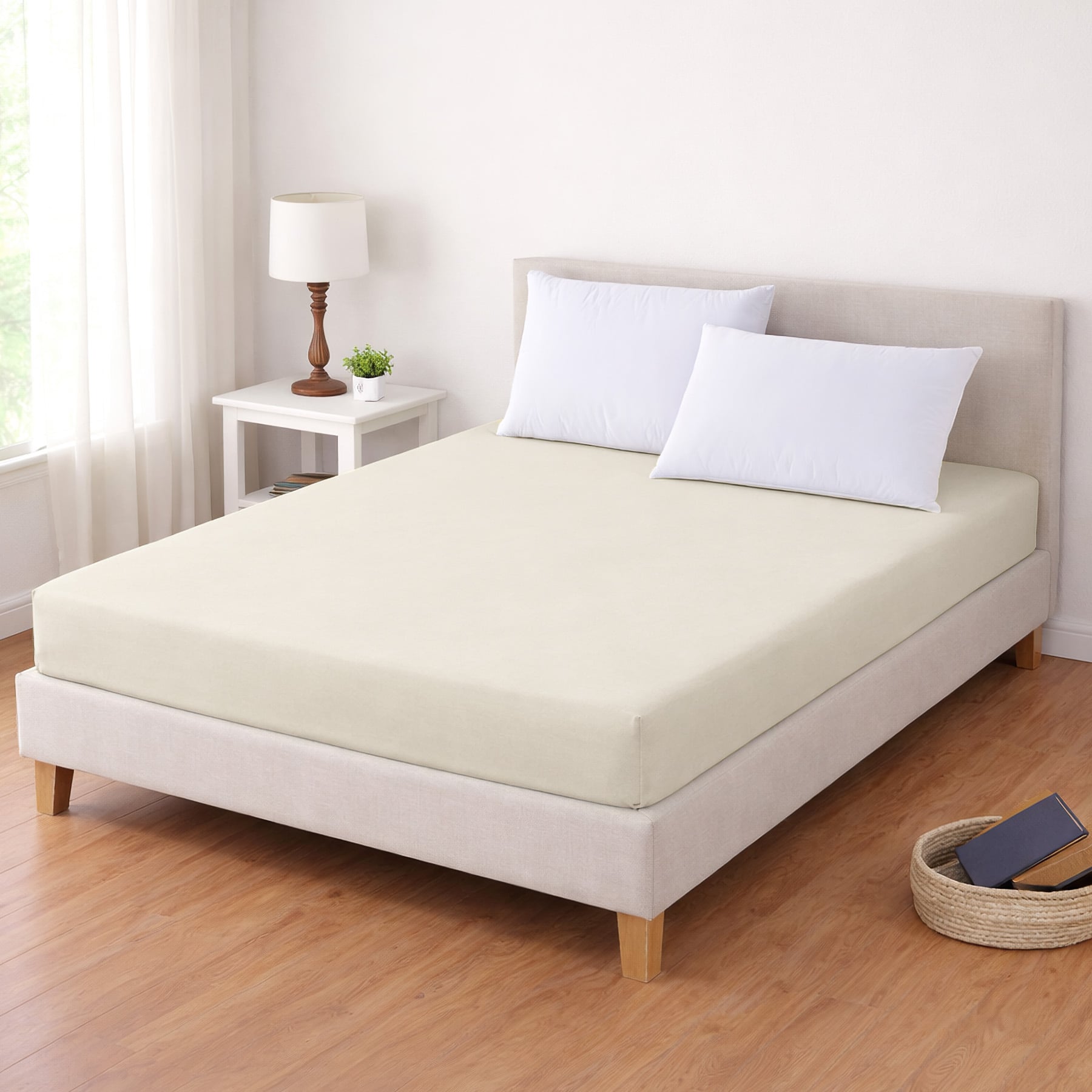 TextilCentrum Luxusní napínací mako-jersey prostěradlo s lycrou DELUXE Collection 200x220cm elastické, měsíční jas / krémové