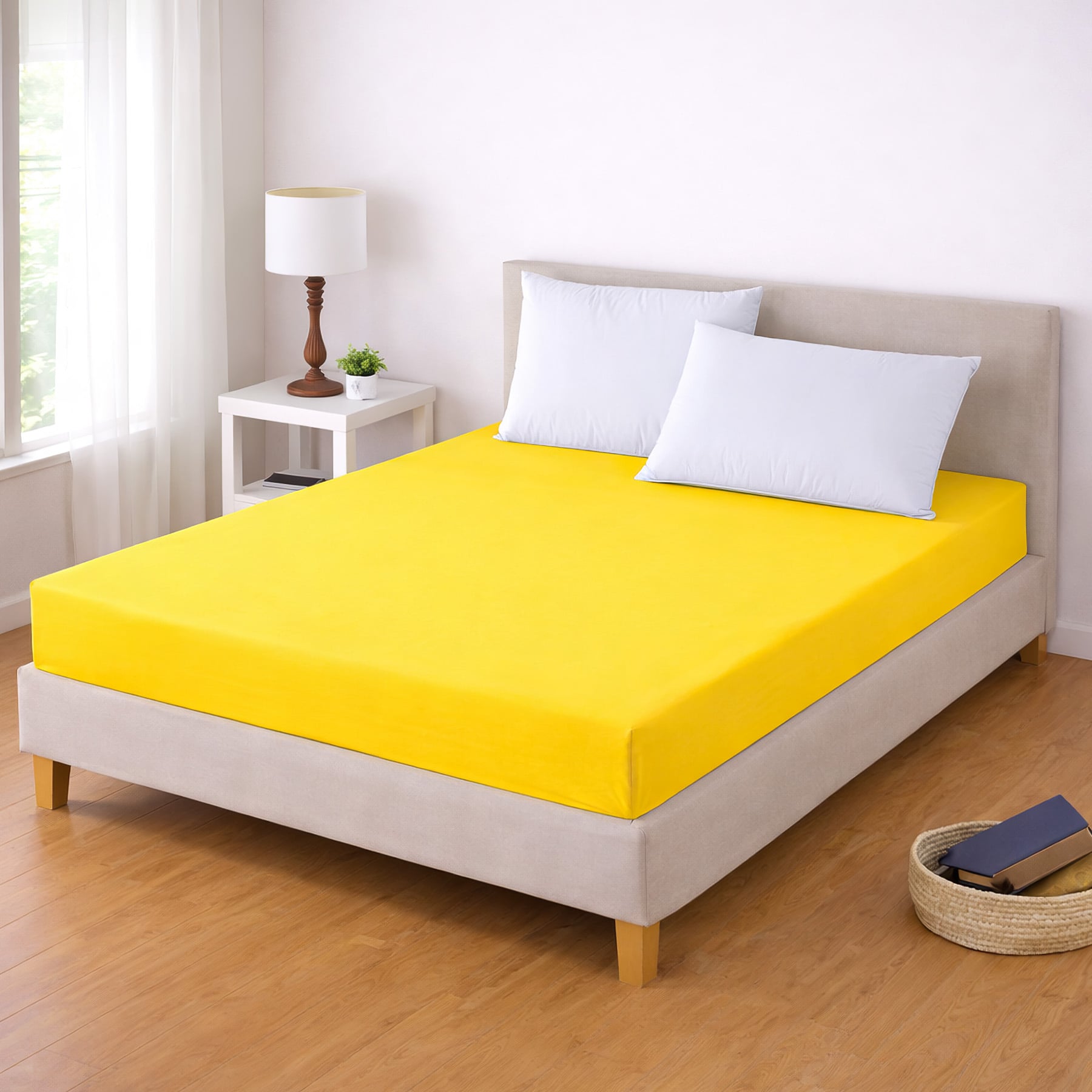 Luxusní napínací mako-jersey prostěradlo s lycrou DELUXE Collection 90x200cm / 30cm elastické, sytě žluté