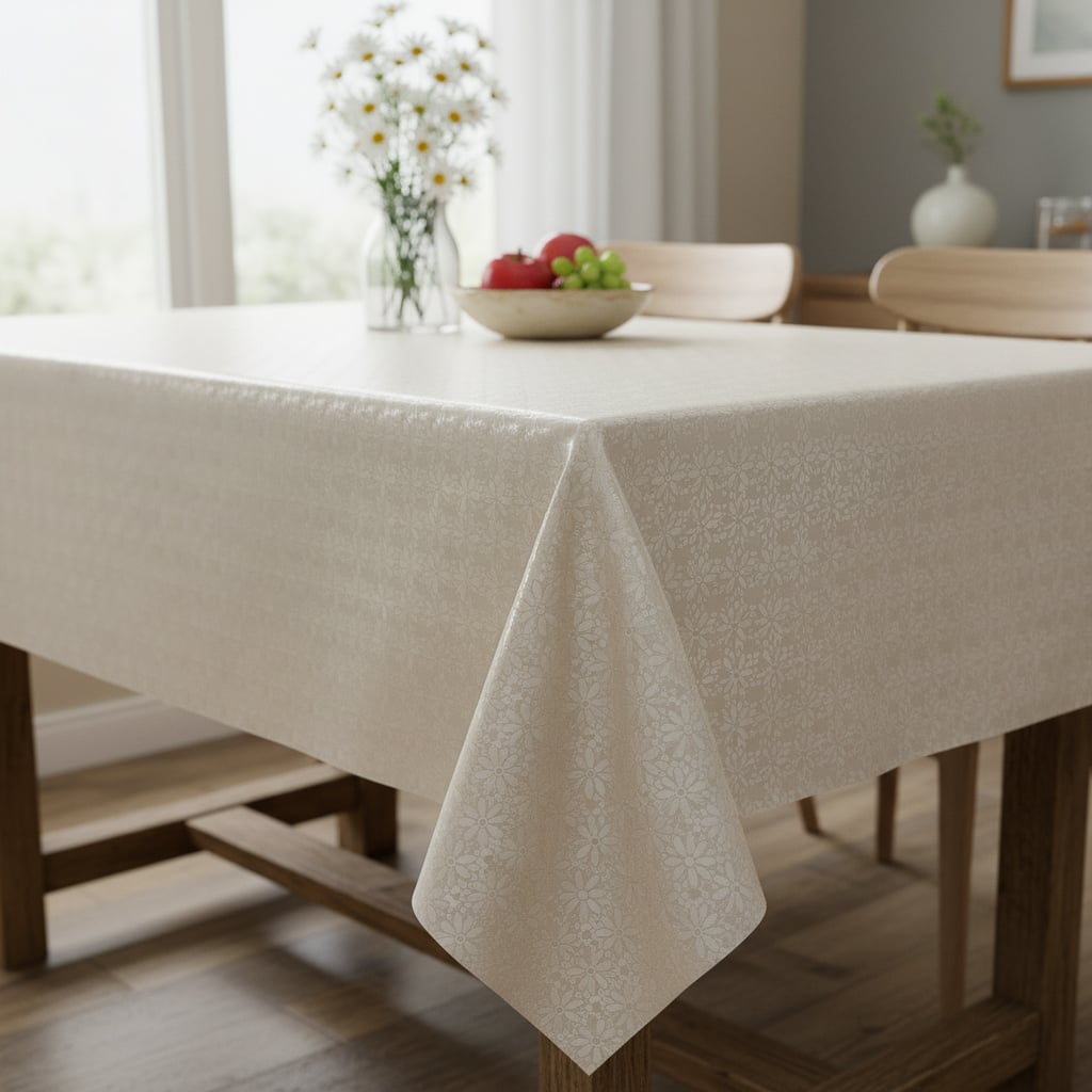 Levně Luxusní ubrus PVC s textilním podkladem PEARL ZG-6263B, květinový damaškový vzor, smetanová, š.140cm (metráž)