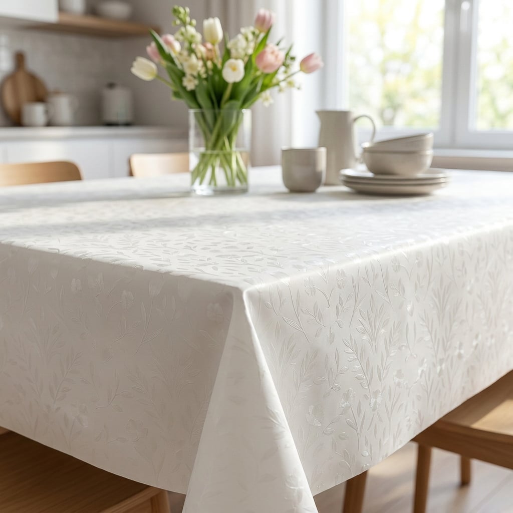 Levně Luxusní ubrus PVC s textilním podkladem PEARL ZG-7161A, květinový damaškový vzor, bílá, š.140cm (metráž)