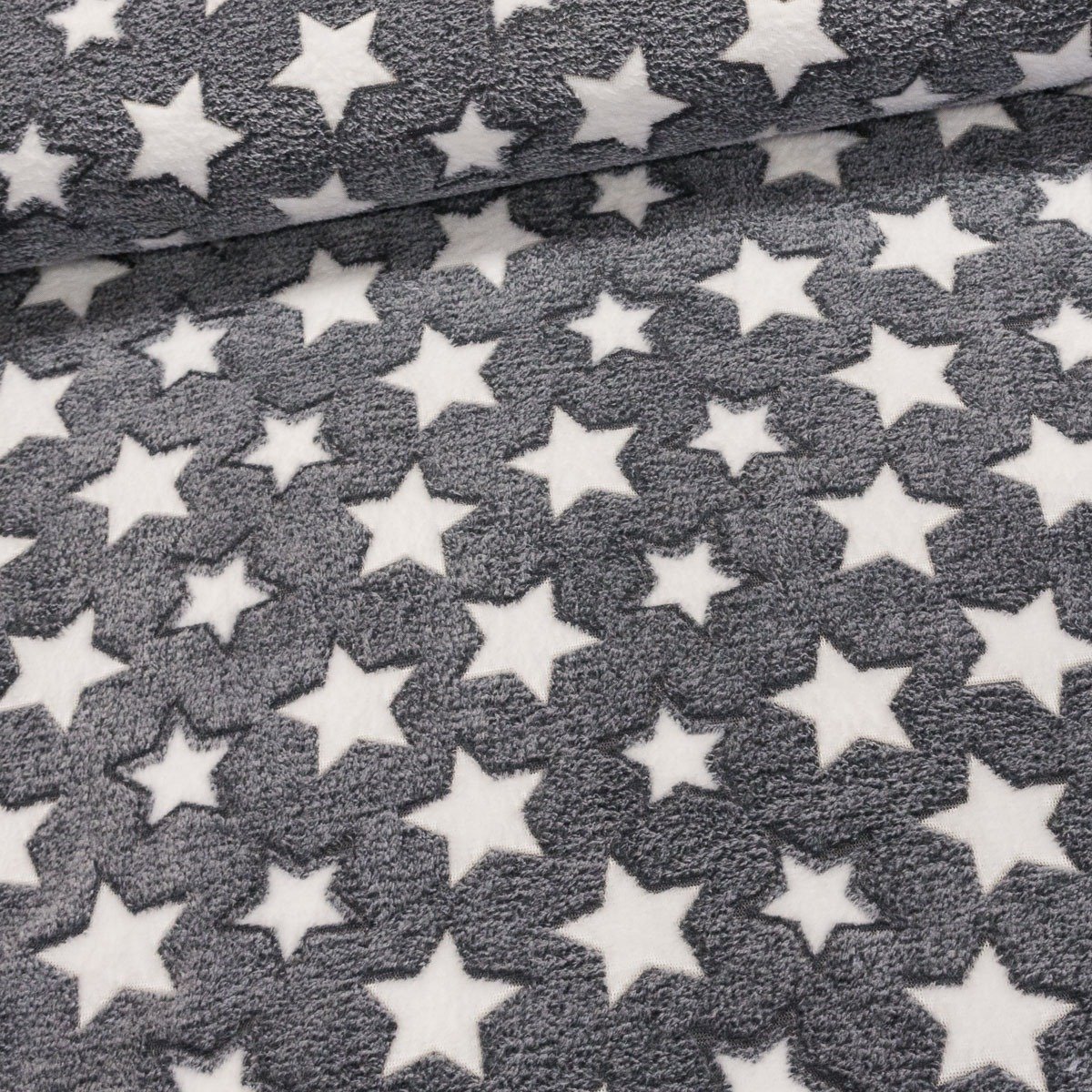 Mikroflanel / flanel fleece 3921/5 bílé hvězdy na šedé, š.150cm, (látka v metráži)