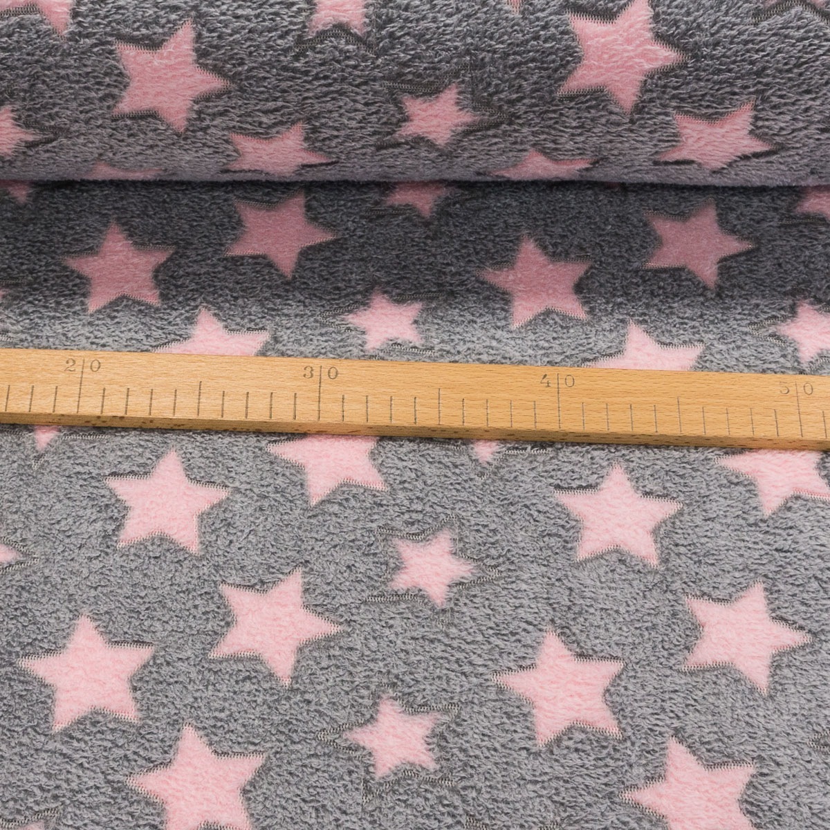 Mikroflanel / flanel fleece 3921/6 růžové hvězdy na šedé, š.150cm, (látka v metráži)