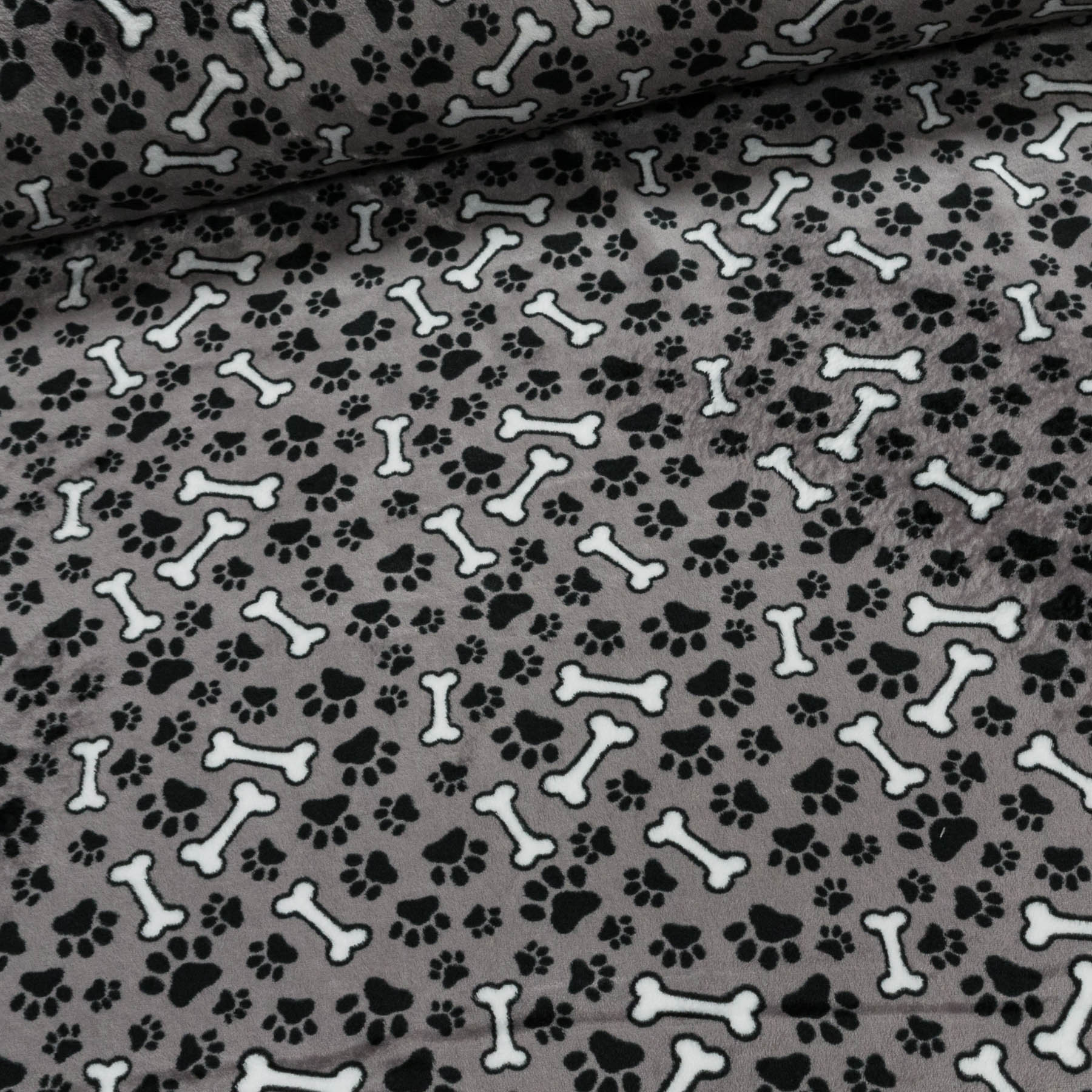 Mikroflanel / flanel fleece 6421 140, kostičky a tlapky na šedé, š.150cm, (látka v metráži)