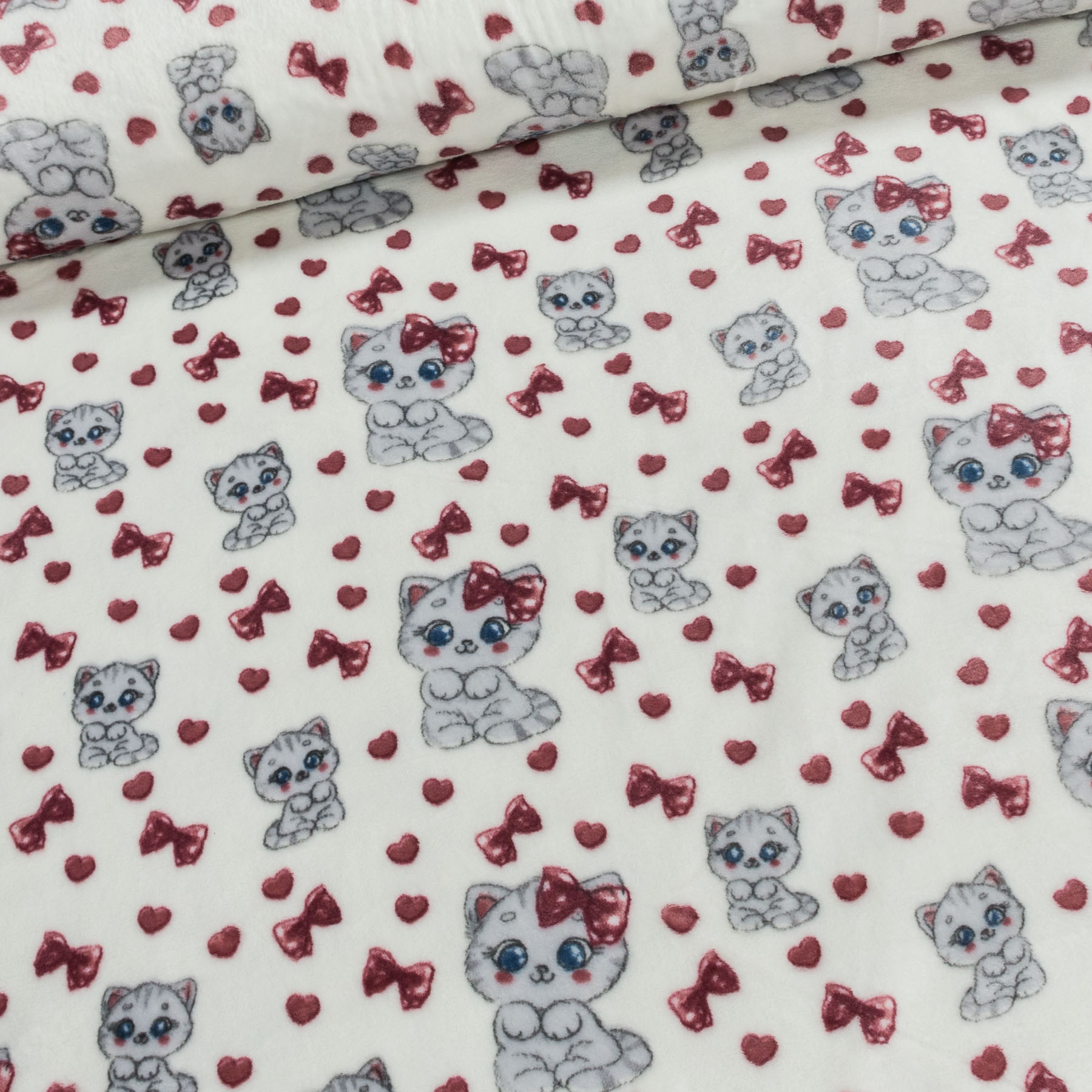 Mikroflanel / flanel fleece dětský 8918 669-1, kočičky s růžovou mašlí, š.150cm, (látka v metráži)