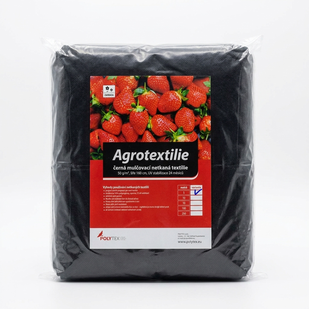 Mulčovací netkaná textilie 3750 STANDARD, hydrofobní s 3% UV stabilizací, gramáž 50 g/m2, černá, š.160cm, balík 5 m