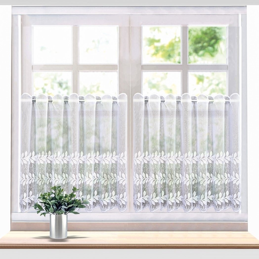 Forbyt organzová vitrážová záclona DANIELA 13060 lístky, s bordurou, bílá výška 60cm (v metráži)