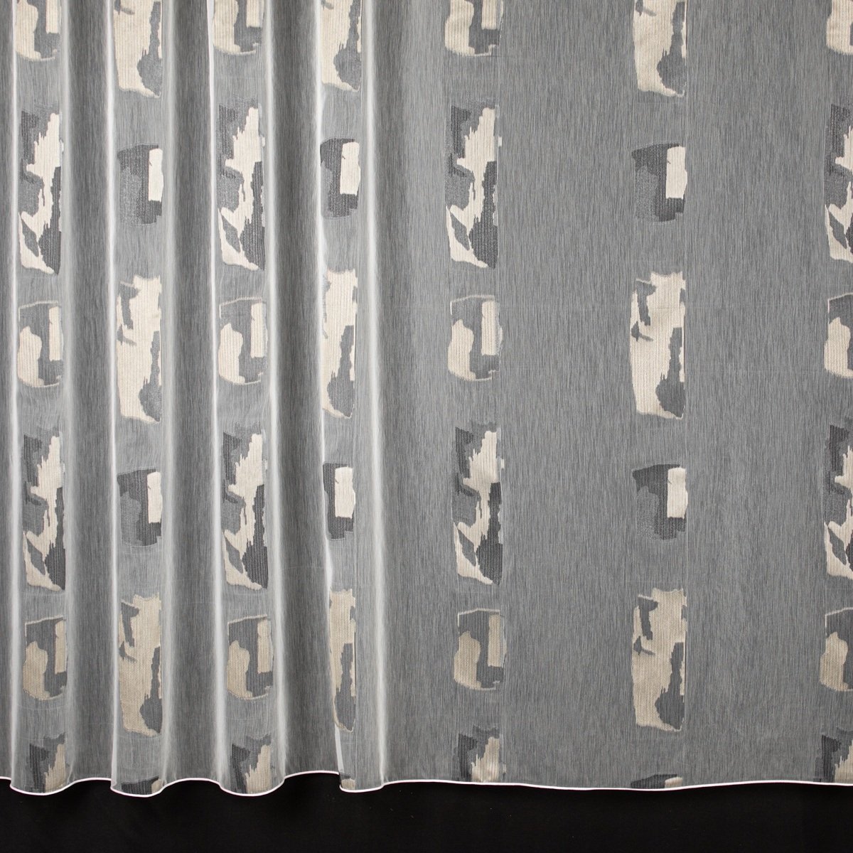 Brilltex Organzová záclona L70037, béžovo-šedý vzor, smetanová, s olůvkem výška 220cm ( v metráži)